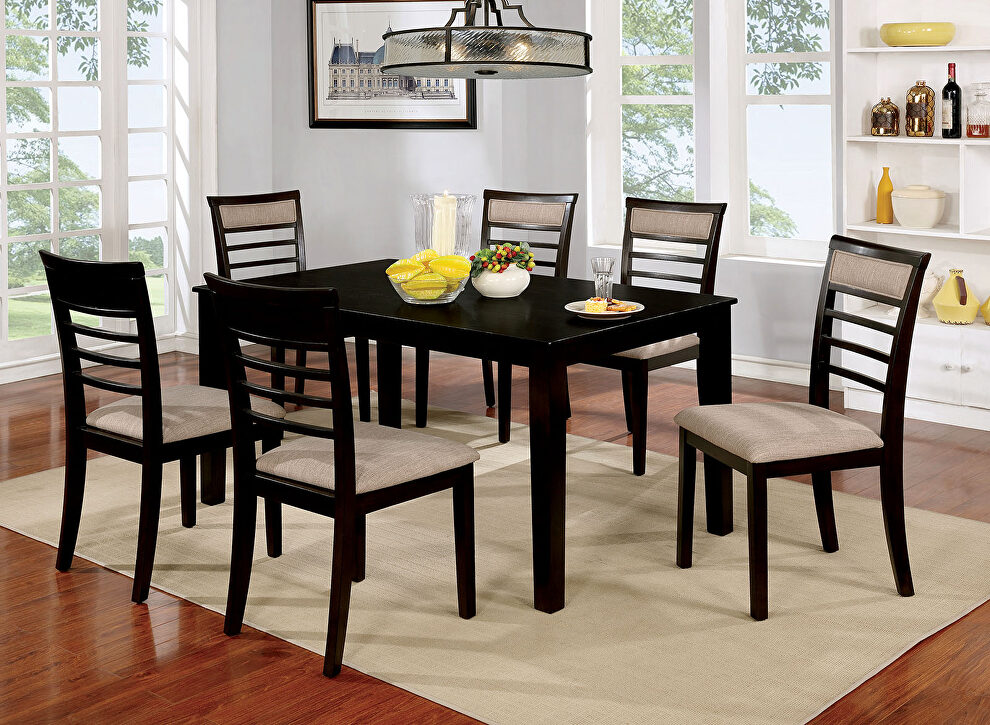 Espresso/beige transitional 7 pc. dining table set by Furniture of America