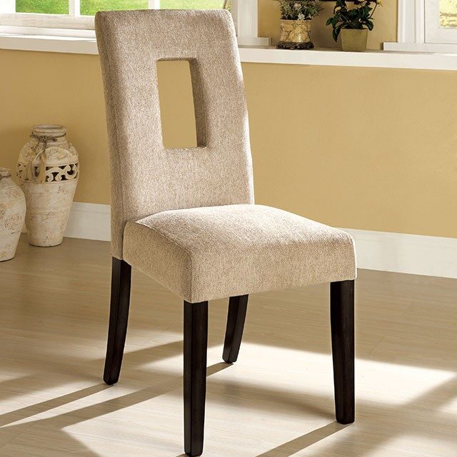 Beige/espresso padded upholstered side chair by Furniture of America