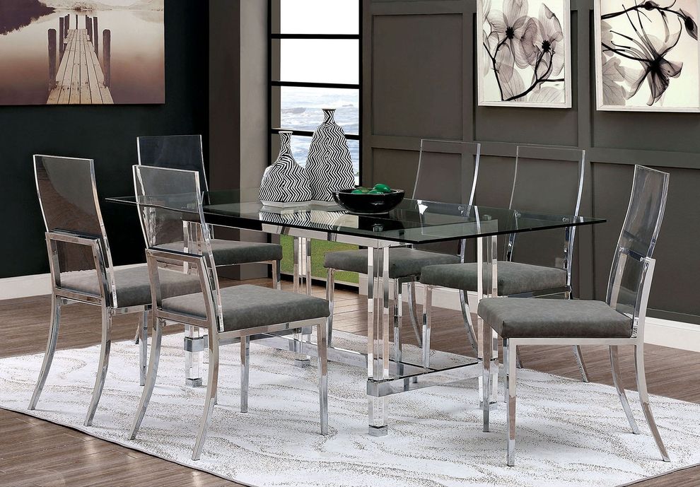 Acrylic / glass / metal modern dining table by Furniture of America