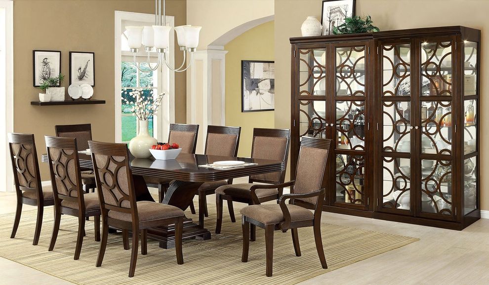 Walnut contemporary dining table in family size by Furniture of America
