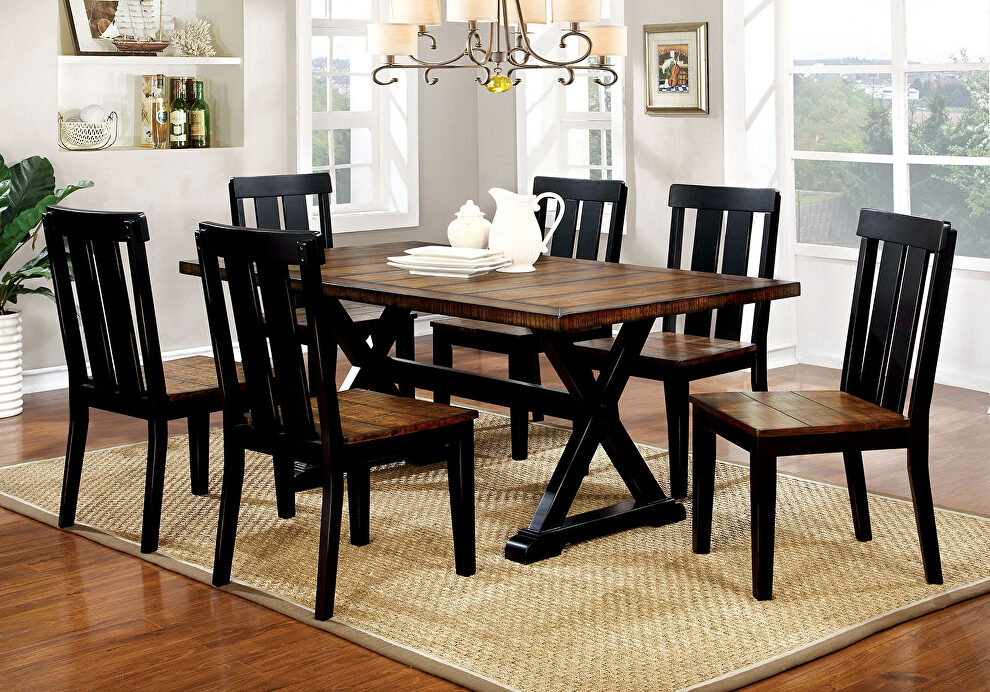 Antique oak/black transitional dining table by Furniture of America