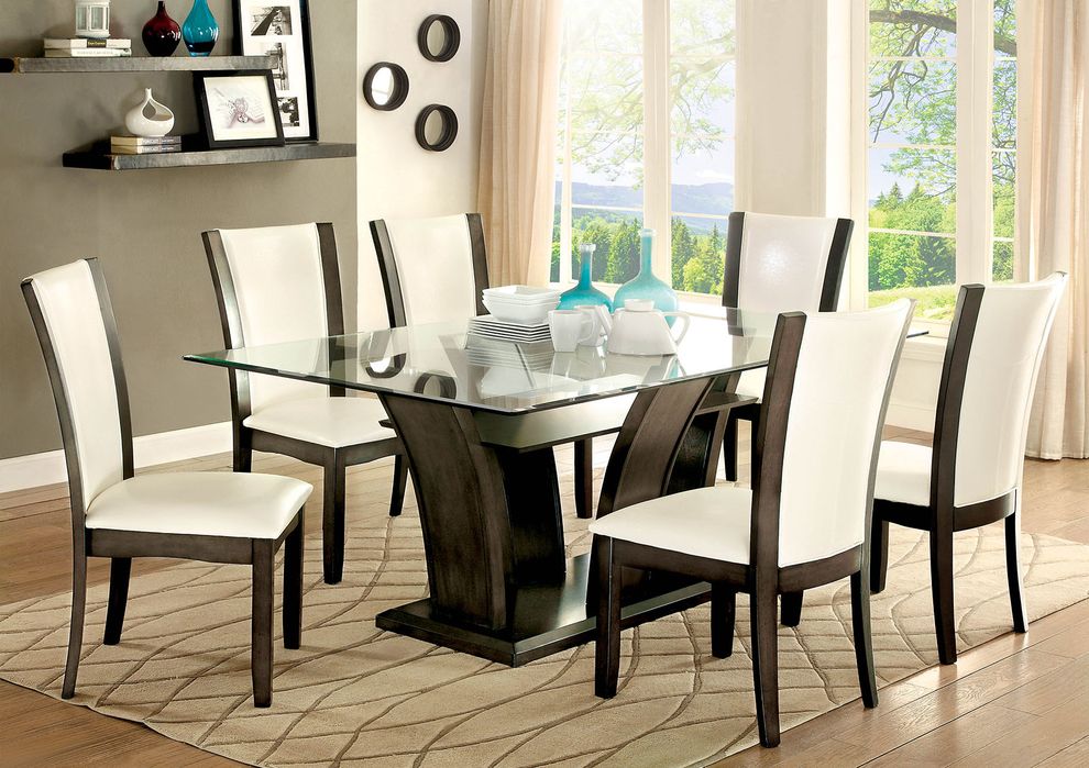 Glass top contemporary gray base dining table by Furniture of America