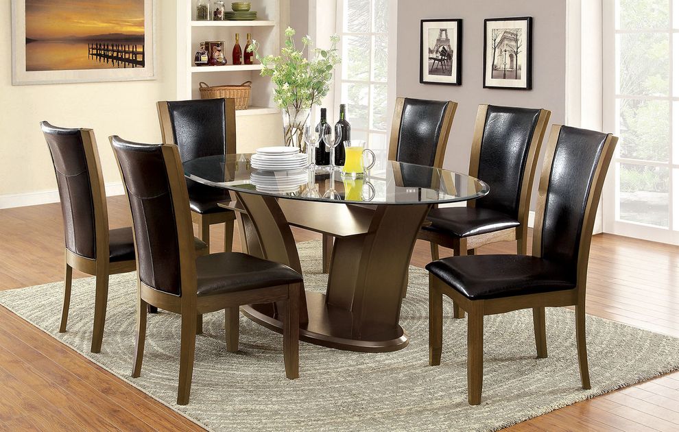 Glass top contemporary cherry base dining table by Furniture of America