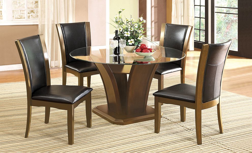 Glass top round cherry base dining table by Furniture of America