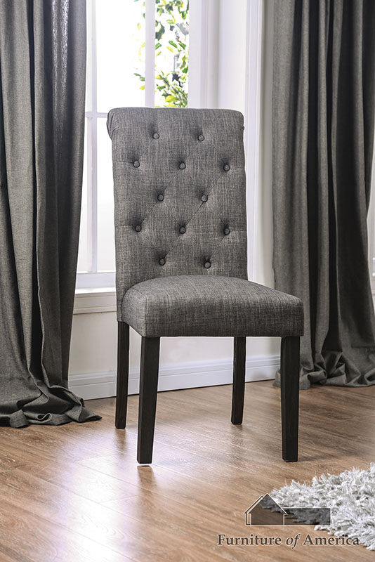 Gray button tufted rustic dining chair by Furniture of America