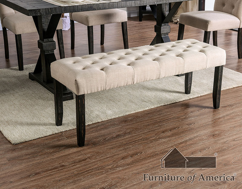 Ivory button tufted rustic dining bench by Furniture of America