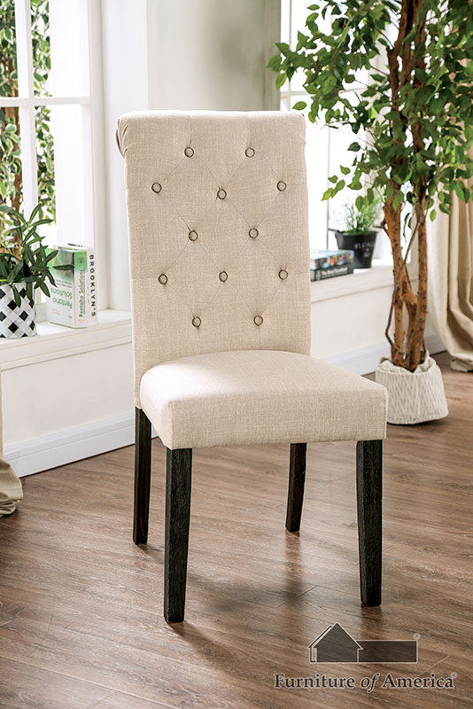 Ivory button tufted rustic dining chair by Furniture of America