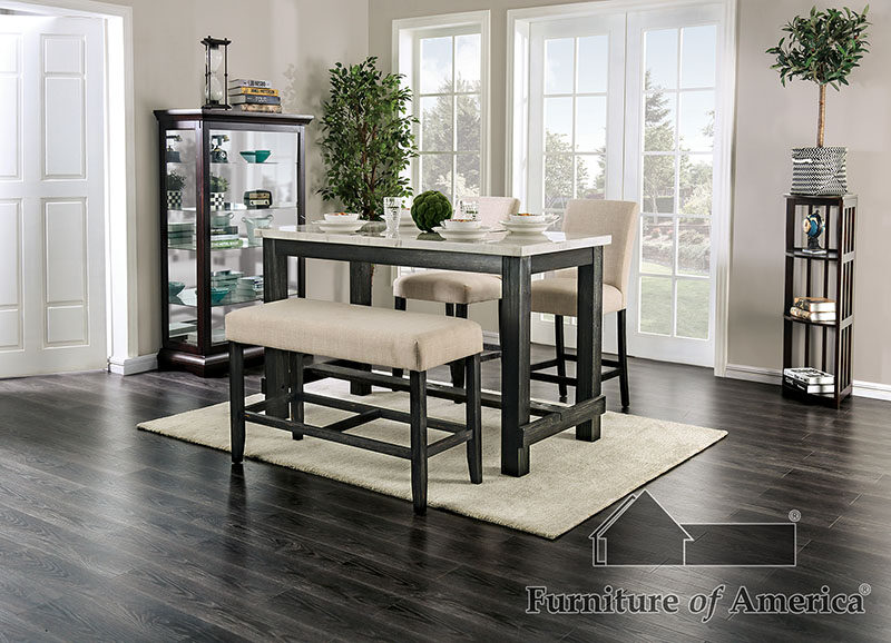 White/antique black rustic counter ht. table by Furniture of America
