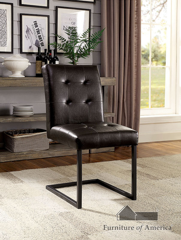 Brown padded leatherette seat & back dining chair by Furniture of America