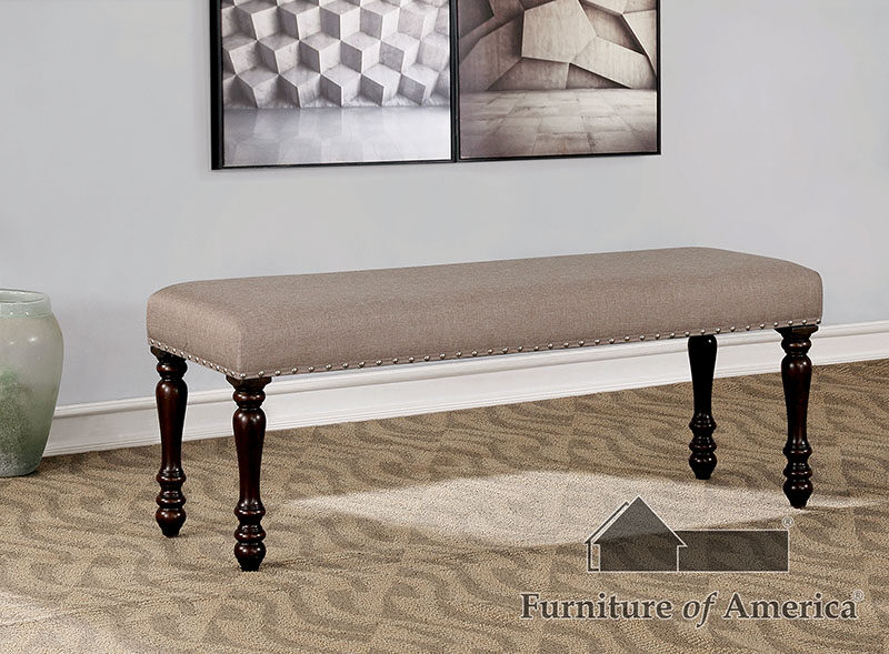 Beige padded linen seat bench by Furniture of America