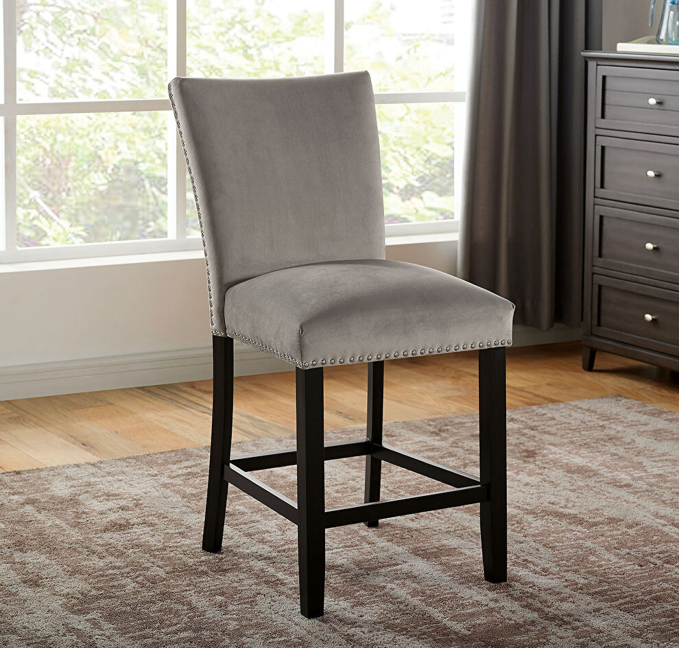 Light gray upholstered w/ nailhead trim counter height chair by Furniture of America