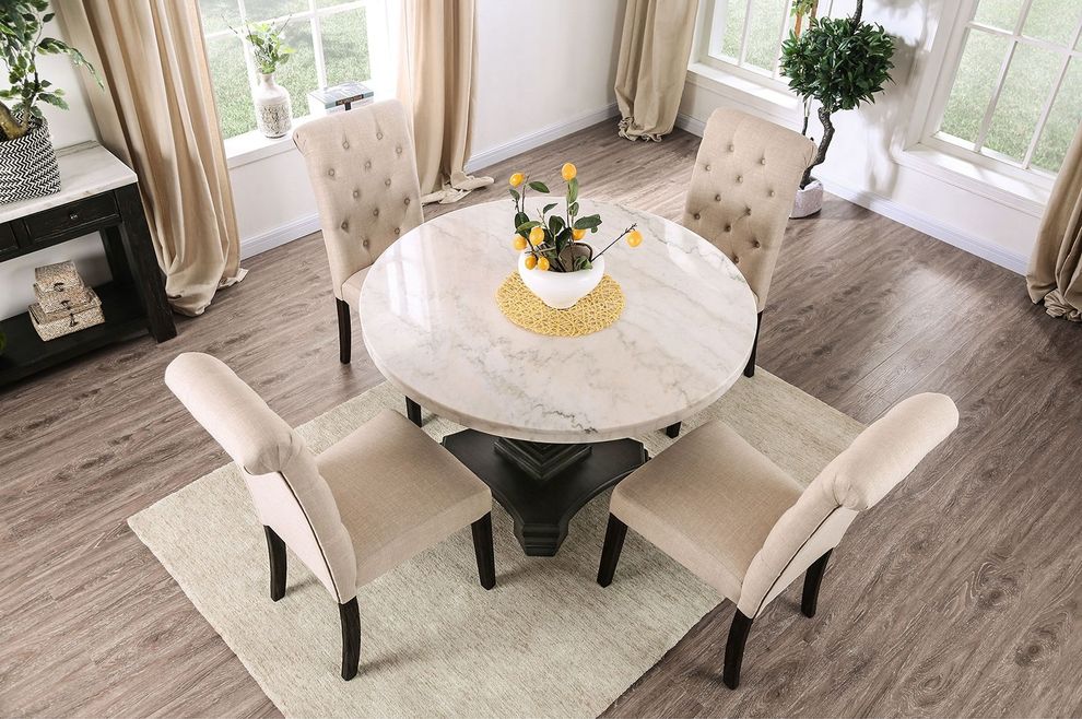 Genuine marble top round dining table by Furniture of America