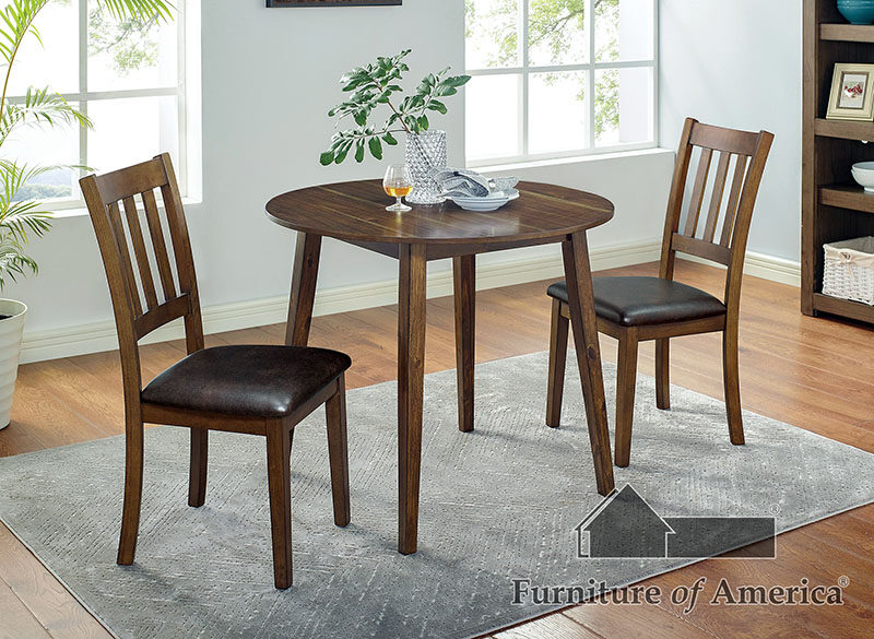 Rich walnut finish wooden table top 3 pc. round table set by Furniture of America