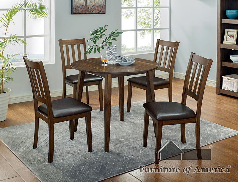 Rich walnut finish wooden table top 5 pc. round table set by Furniture of America