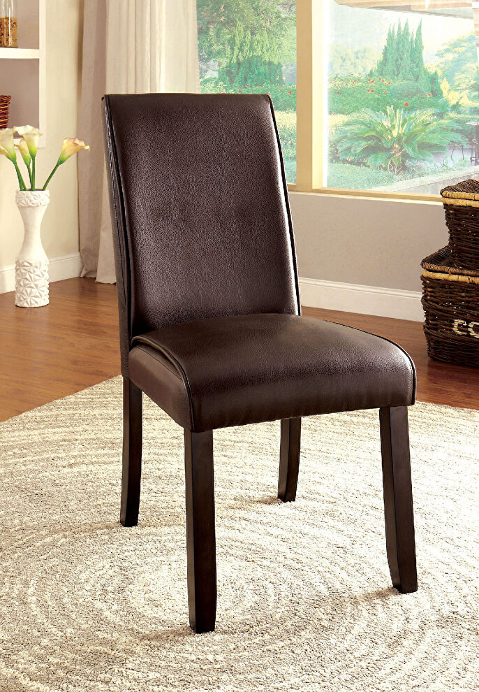 Dark walnut leatherette parson chair by Furniture of America