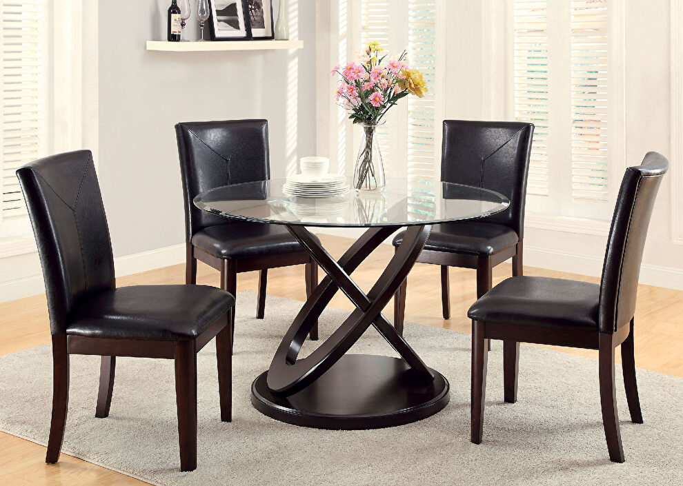 Glass top / dark walnut base round dining table by Furniture of America