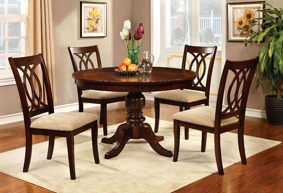 Brown cherry round pedestal dining table by Furniture of America