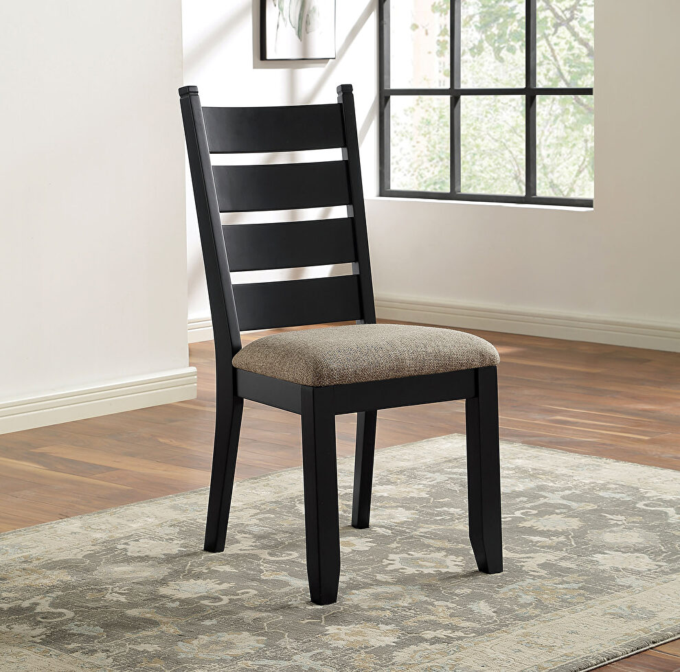 Black/ beige ladder back design dining chairs by Furniture of America