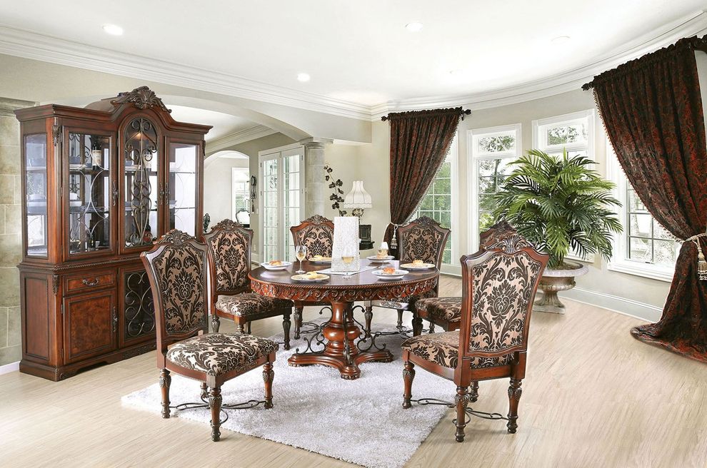 Traditional brown cherry round formal dining table by Furniture of America