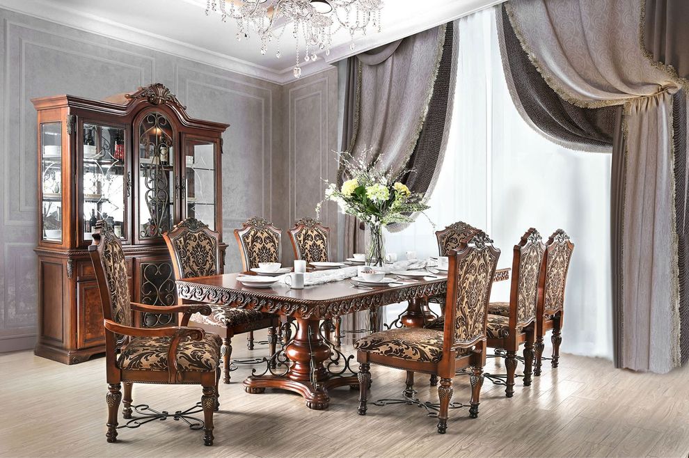 Traditional brown cherry formal dining table by Furniture of America