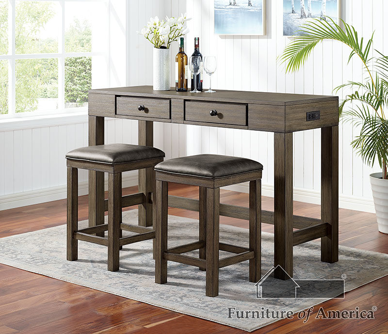 Wood grain texture 3 pc counter height table set with drawers by Furniture of America