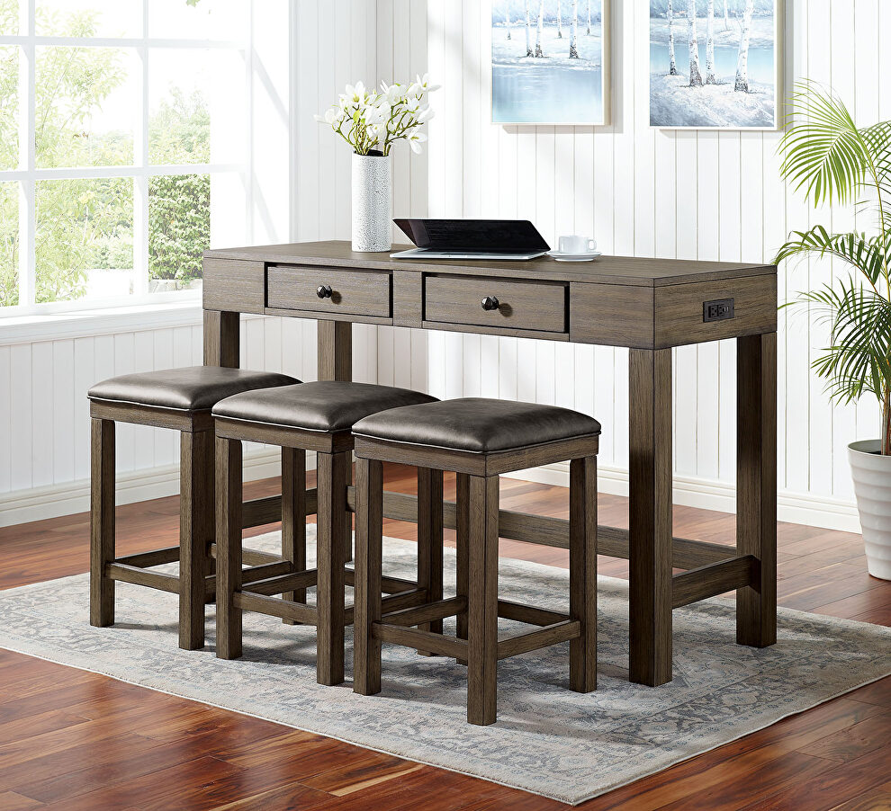 Wood grain texture 4 pc counter height table set with drawers by Furniture of America