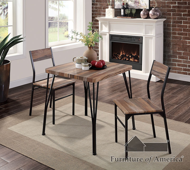 Natural tone/espresso steel construction 3 pc. dining set by Furniture of America