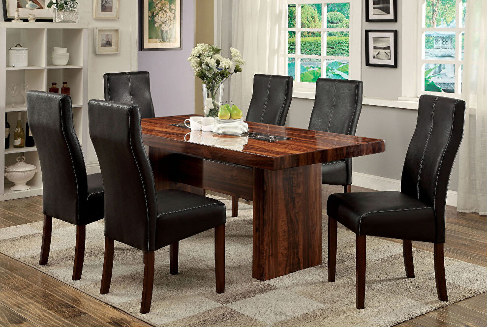 Brown cherry/ black transitional dining table by Furniture of America