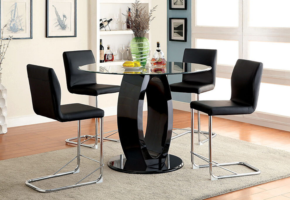 Black finish/ glass top round counter ht. table by Furniture of America
