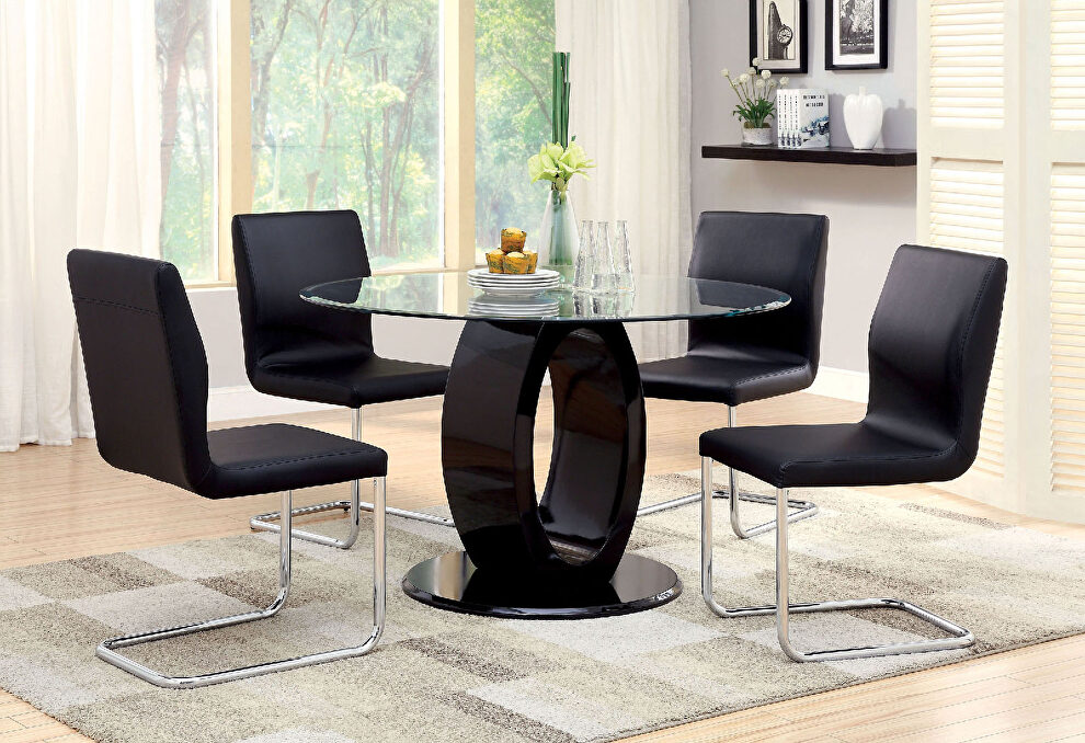 Black finish/ glass top contemporary round table by Furniture of America