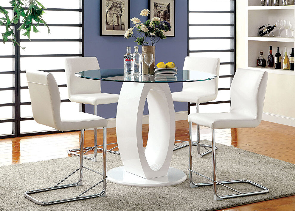 White finish/ glass top round counter ht. table by Furniture of America