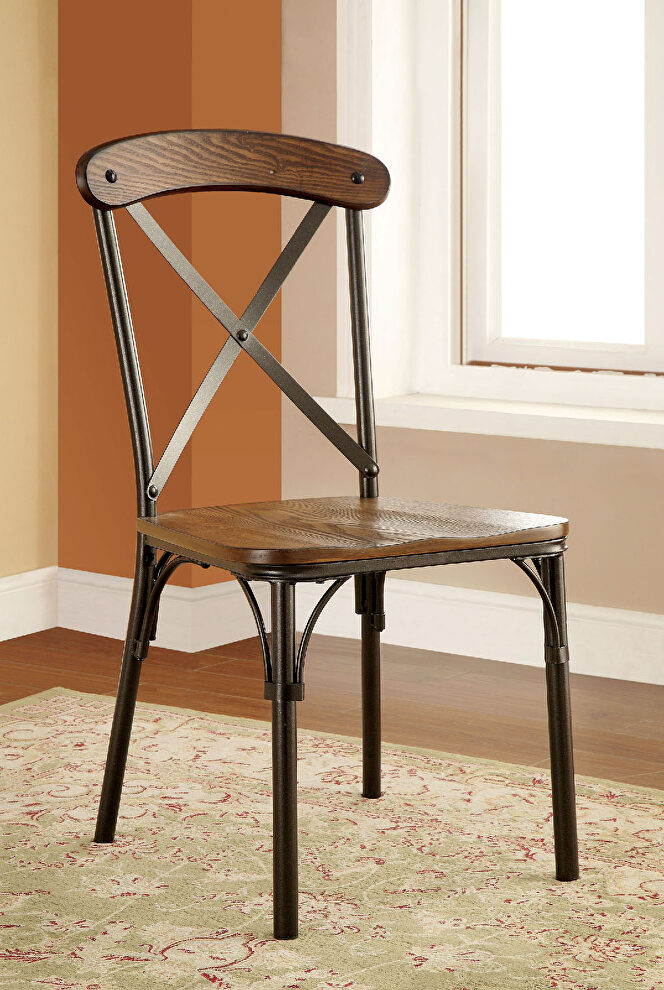 Natural elm/ bronze industrial side chair by Furniture of America