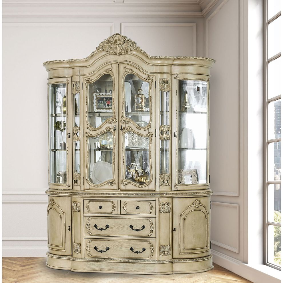 Antique white traditional french style buffet+hutch by Furniture of America
