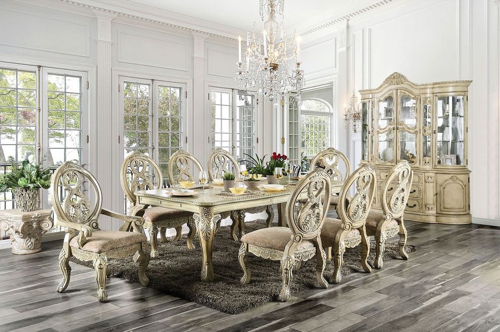 Antique white traditional french style formal dining table by Furniture of America