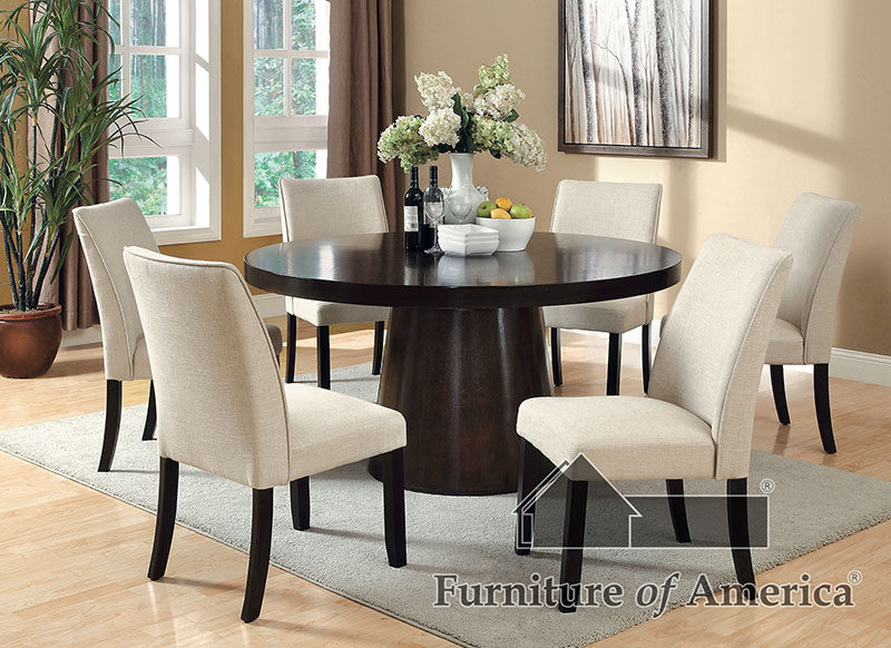 Espresso bold & sturdy base round dining table by Furniture of America