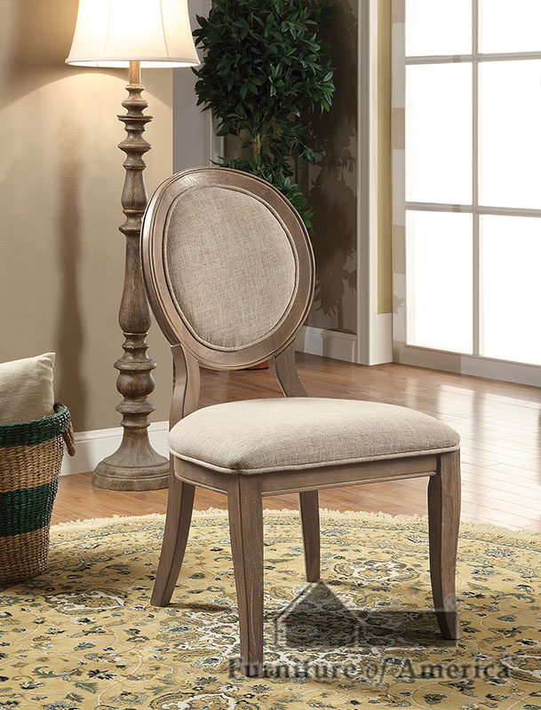 Beige padded fabric seat dining chair by Furniture of America