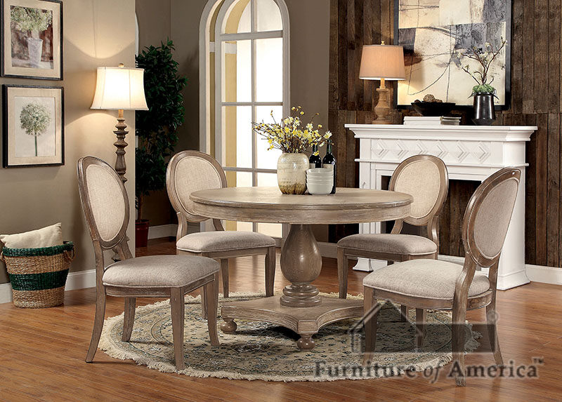 Rustic dark oak pedestal base round dining table by Furniture of America
