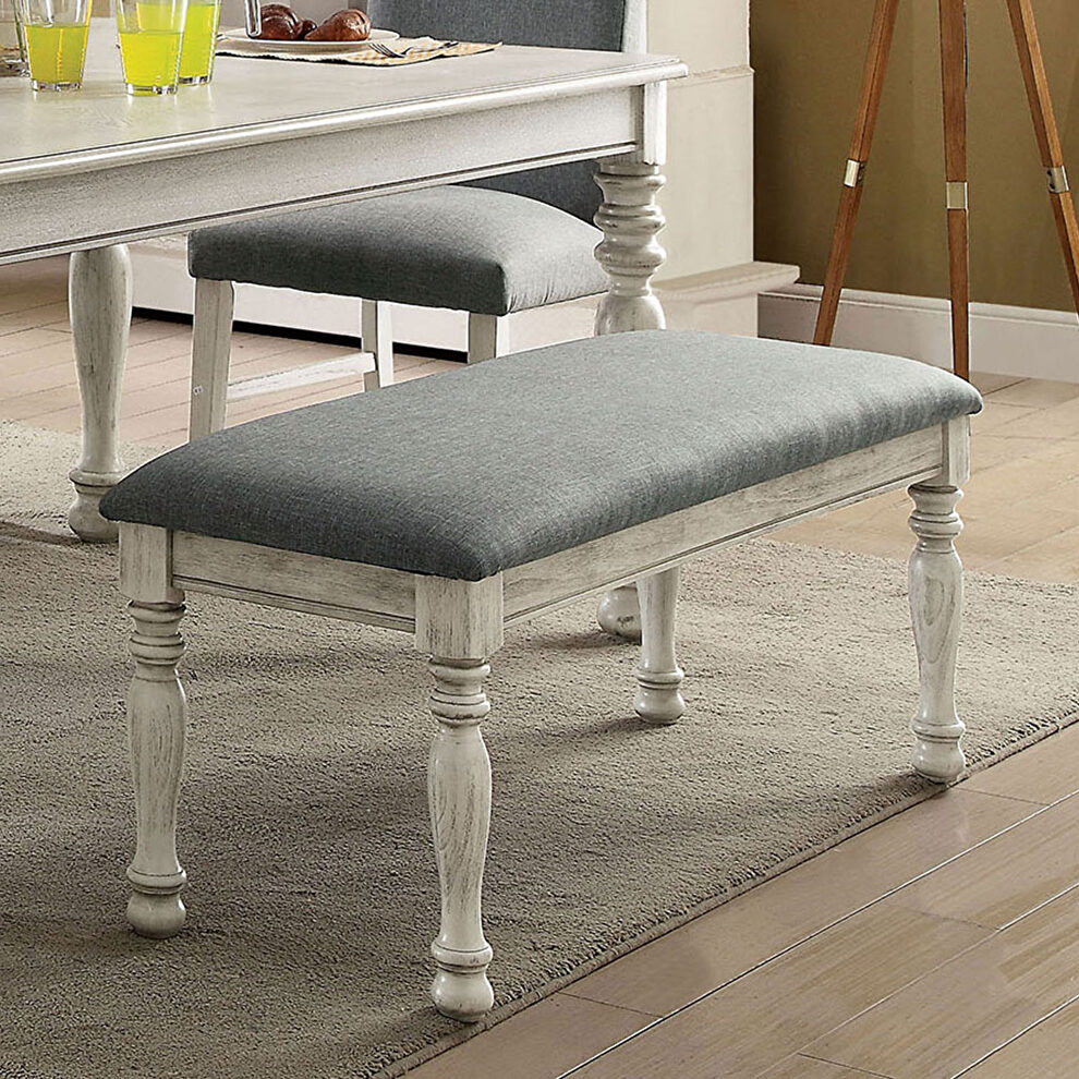 Gray padded fabric seat bench by Furniture of America