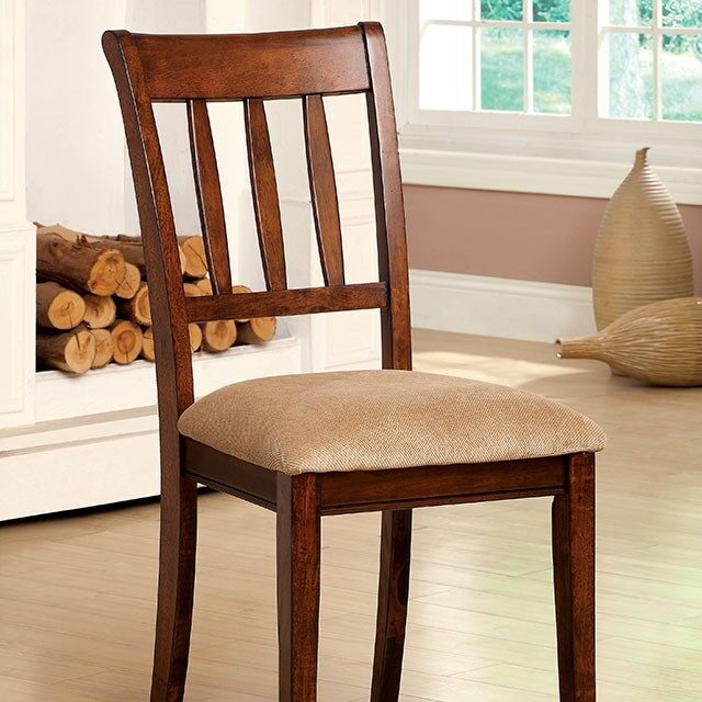 Brown cherry finish padded fabric seat dining chair by Furniture of America