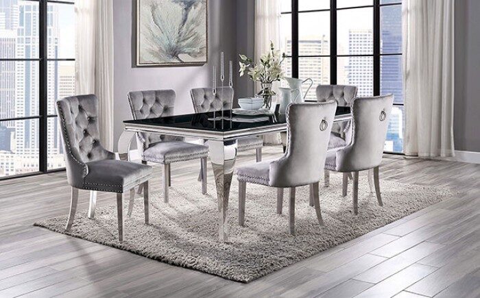 12mm beveled tempered glass black top dining table by Furniture of America
