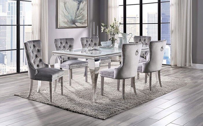 12mm beveled tempered glass white top dining table by Furniture of America