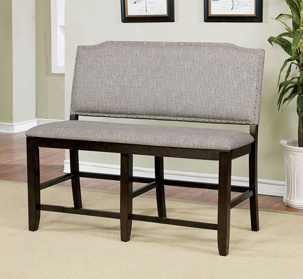 Dark gray fabric upholstery counter ht. bench by Furniture of America