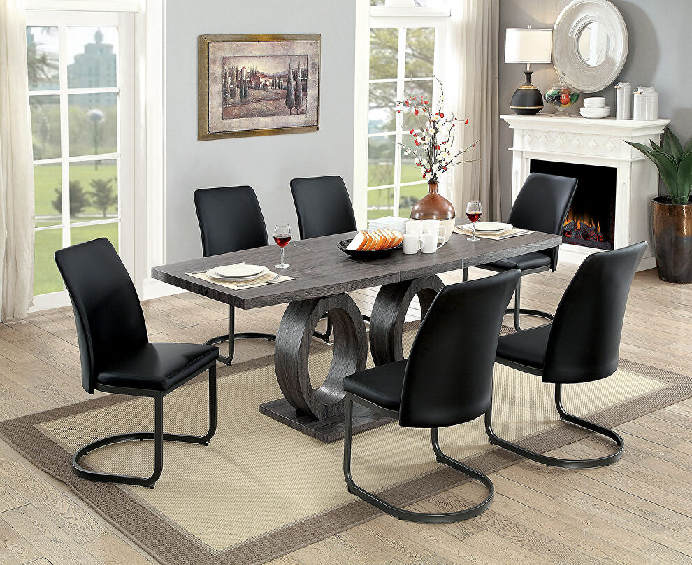 Gray finish o-shaped base design modern dining table by Furniture of America