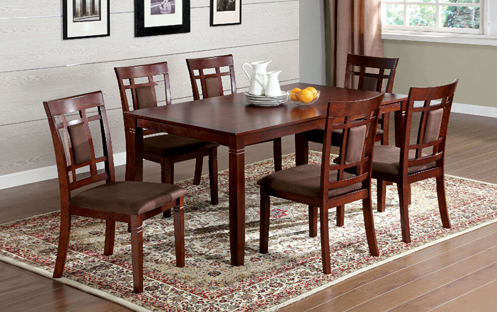 Dark cherry/brown transitional 7 pc. dining table set by Furniture of America