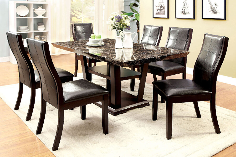 Dark cherry/ black faux marble table top dining table by Furniture of America