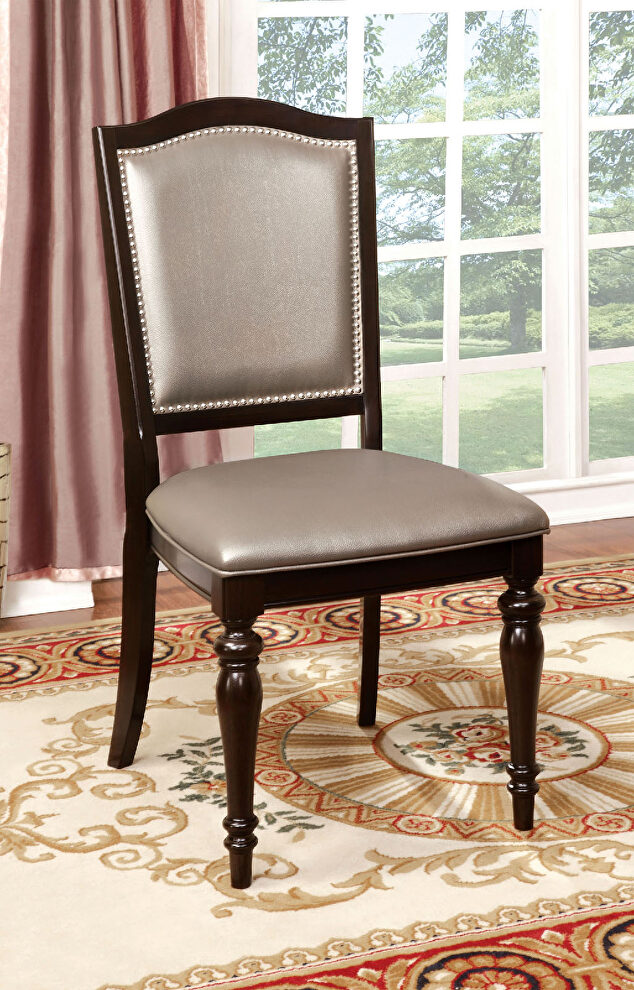 Dark walnut/ pewter transitional side chair by Furniture of America