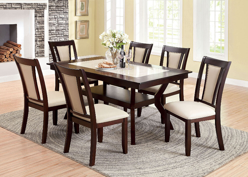 Dark cherry/ ivory transitional dining table by Furniture of America