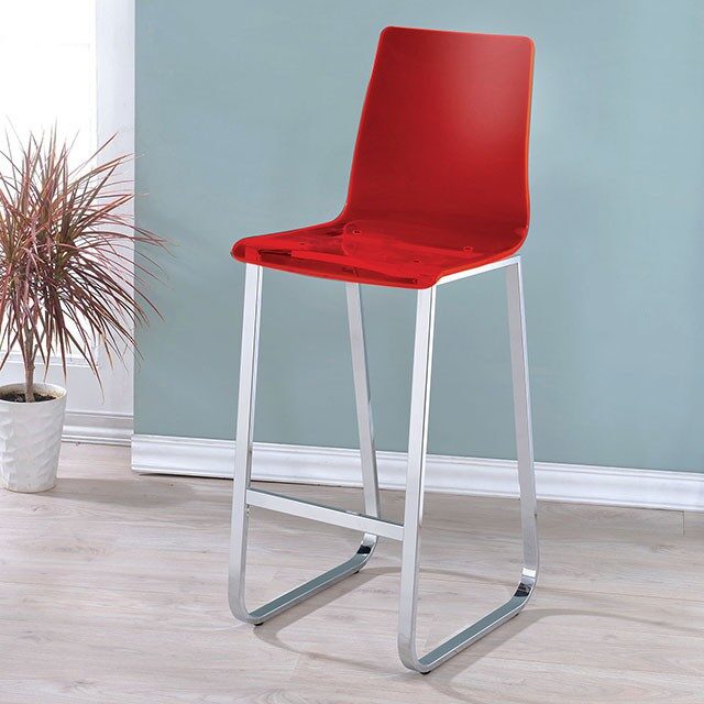 Red acrylic seat & back w/ metal legs counter ht. stool by Furniture of America