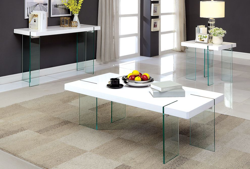 Ultra-modern low-profile glass / white coffee table by Furniture of America