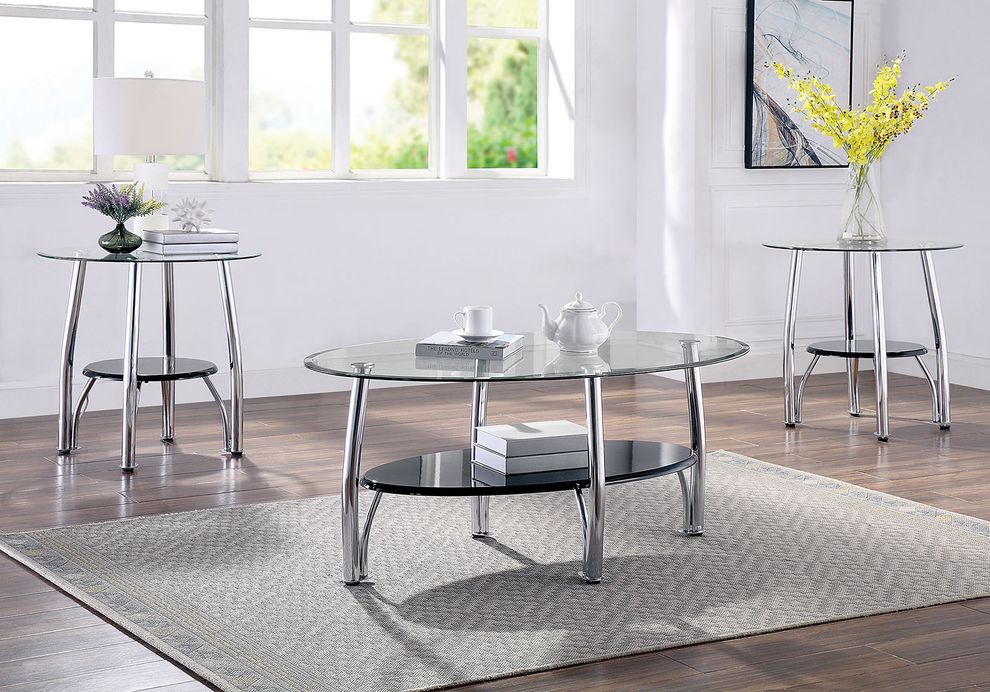 Black/Glass/Chrome Contemporary 3 Pc. Set by Furniture of America